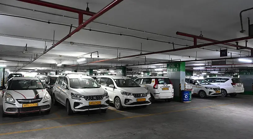 Parking area with cars near Aero Hub