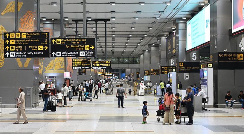 Busy airport terminal